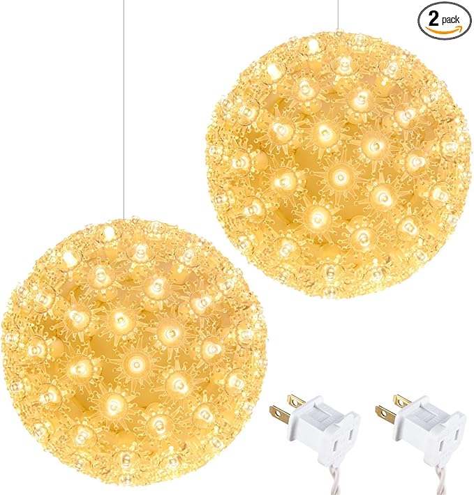 Brightown Outdoor Christmas Decorations-Starlight Sphere, Replaceable Bulbs with Add-On Plug, Lighted Sphere Balls for Trees Party Wedding Patio Indoor Decorations 6in-2pc 100 LED(Warm White)