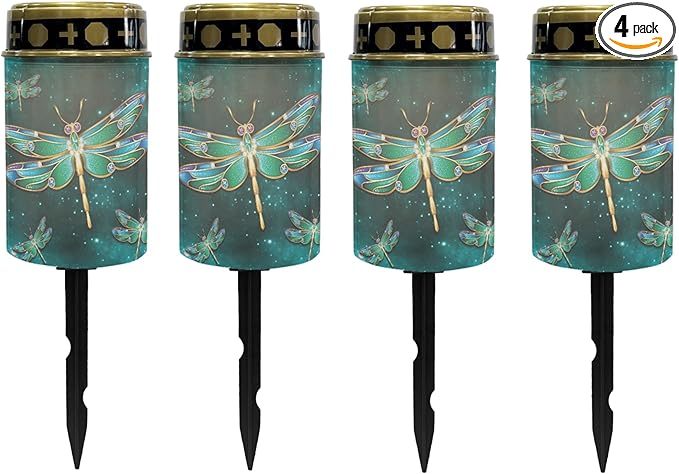 Dragonfly Green Galaxy Outdoor Solar Garden Lights Waterproof Pathway Lights Stake Lights Outdoor Decorations for Patio/Yard/Driveway Walkway Lights Flameless Outdoor Table Lamp