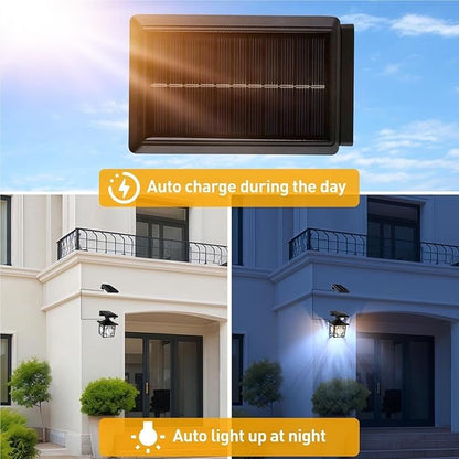 QUQUQ Solar Pathway Lights 2 Packs Solar Outdoor Wall Lights with Sensor Garden Retro Lantern Yard Patio Decor(Black2)