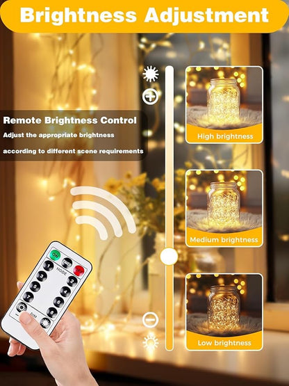 8 Pack Christmas Fairy Lights Battery Operated with Remote, Each 20FT 60LED Waterproof Twinkle Lights with Timer, String Light Indoor & Outdoor for Bedroom Wedding Christmas Decoration(Warm White)