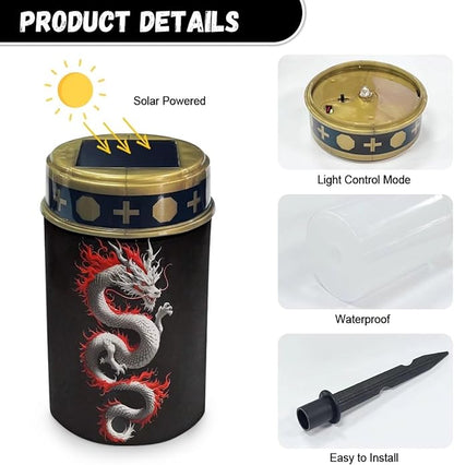 Dragon Print Solar for Cemetery Grave Memorial Stake Solar Lights Waterproof Outdoor Garden Stake Solar Cemetery Cross for Grave Yard Decorations