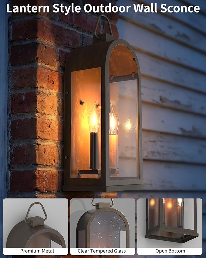 Outdoor Wall Light Fixtures, 2-Light Porch Lights Outdoor, Matte Bronze Exterior Waterproof Wall Sconce with Glass | Lumora
