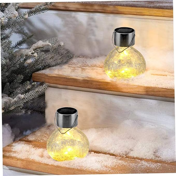 MERRYHAPY Solar Cracked Glass Ball Light Led Garden Landscape Lamp for Pathway Lighting Elegant Outdoor Decoration with Warm Glow Solar Powered and Easy to Install