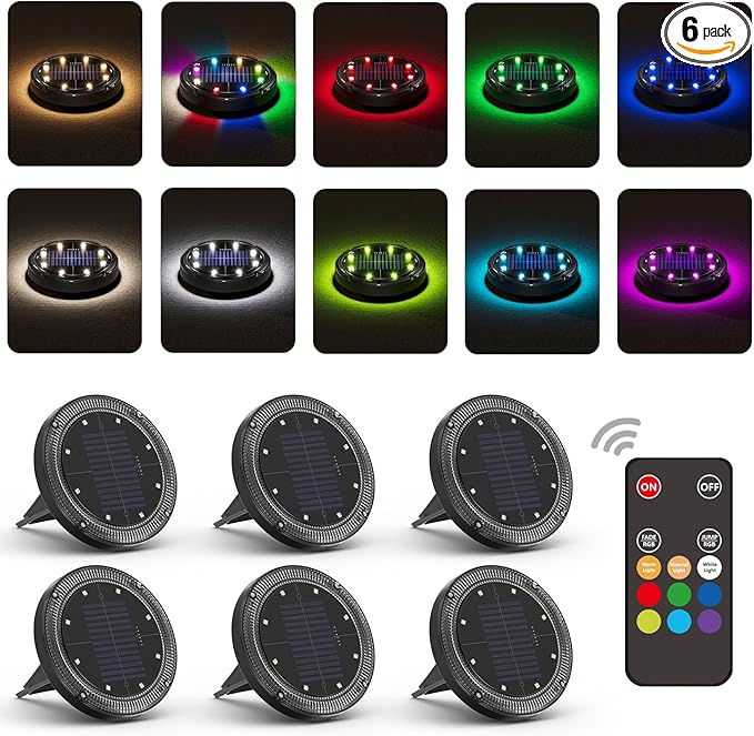 Color Changing Solar Ground Lights with 33ft Long Distance Remote Control - Flat Solar Lights Outdoor Waterproof | Lumora