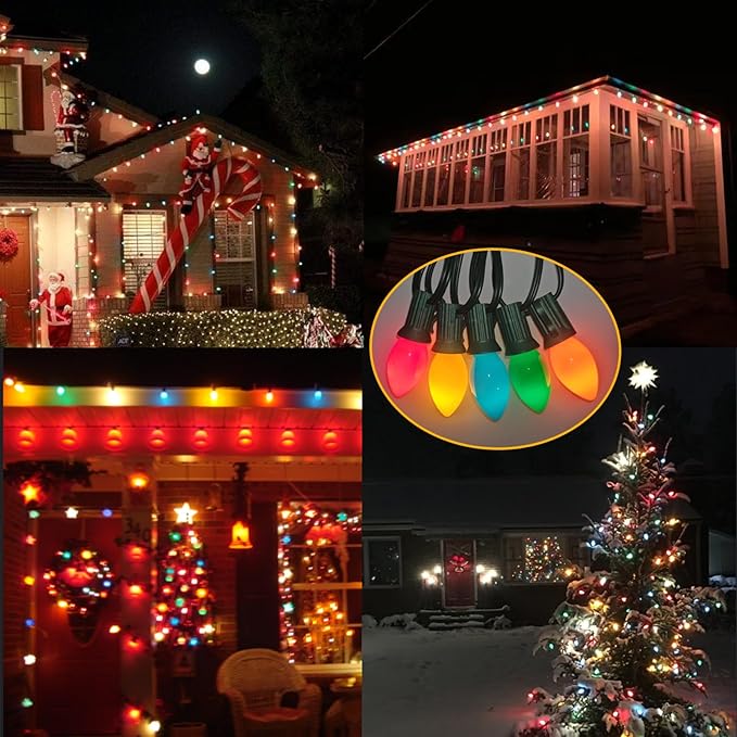 25Ft Easter Christmas Lights Outdoor, C7 Vintage Christmas Lights 25 Ceramic Multicolor Bulbs Light, Outdoor Xmas | Lumora