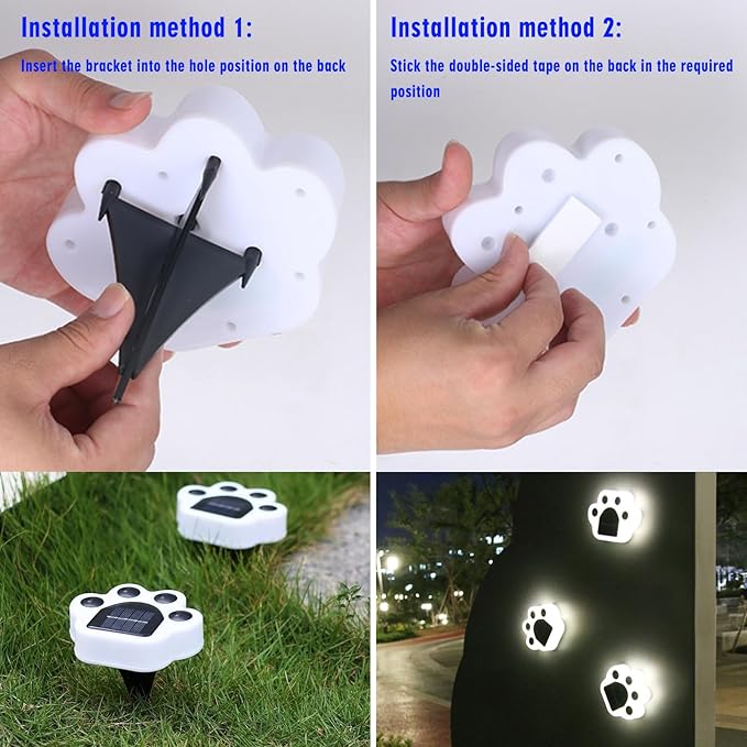 4Pack Led Paw Print Solar Lights Warm White Solar Paw Print Lights Outdoor Waterproof, Garden Lawn Landscape Path Yard