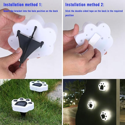 4Pack Led Paw Print Solar Lights Warm White Solar Paw Print Lights Outdoor Waterproof, Garden Lawn Landscape Path Yard