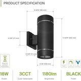 ASD 2 Light LED Indoor & Outdoor Wall Light Fixture | 18W 1180LM 3000K-5000K 100-277V Cylinder Up Down Lights | | Lumora