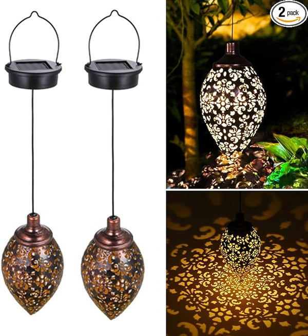 (2 Pack) Hanging Solar Lights, Tomshine Solar Lantern LED Moroccan Garden Decor, Metal Solar Lanterns Outdoor | Lumora