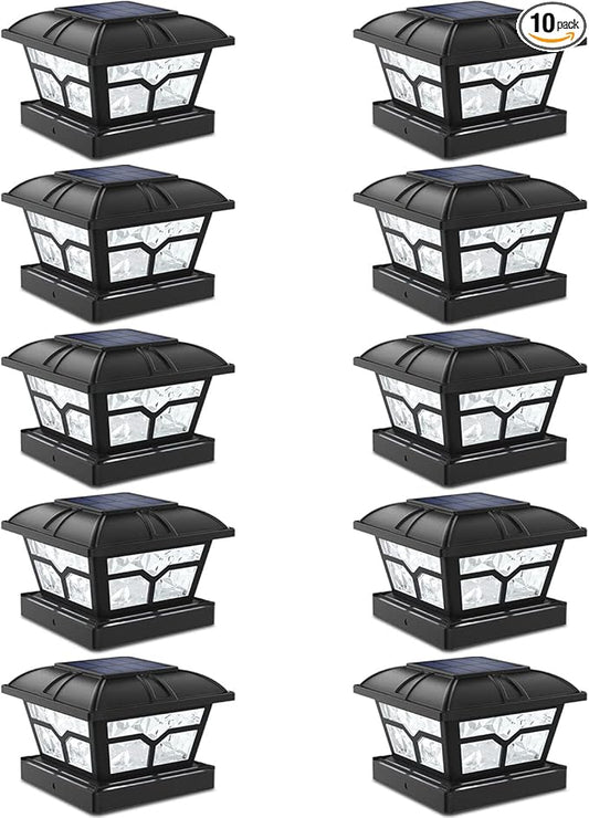 SIEDiNLAR Solar Post Cap Lights Outdoor 2 Color Modes 8 LEDs for 4x4 5x5 6x6 Wooden Vinyl Posts Fence Patio Deck Decoration Warm White & Cool White Lighting Black (10 Pack)
