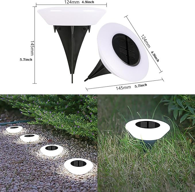 ASLIDECOR Solar Ground Lights Outdoor, 8 Pack Waterproof 14 LED Solar Deck Lights Round Step Lights Garden | Lumora