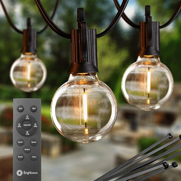 Brightown Led String Lights Outdoor 108Ft(98+10) with Remote, Patio String Lights for Outside with 52 Shatterproof | Lumora