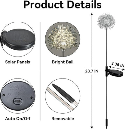 Solar Garden Lights - 2 Pack Decorative Outdoor Lights, Auto ON/OFF for Garden Gifts, White