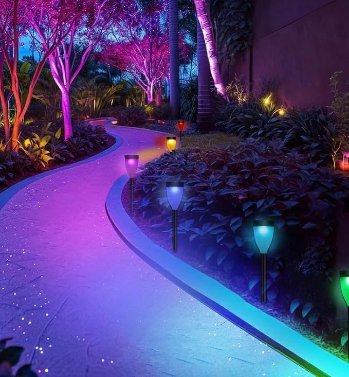 Solar Lights Outdoor Garden - 16 Pack Color Changing Solar Yard Lights Outdoor Waterproof, Bright RGB Solar Powered Garden Lights for Pathway, Sidewalks, Walkway, Lawn