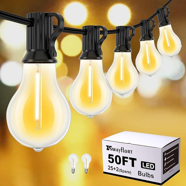 Outdoor String Lights 50FT LED String Lights for Outside with 27 A39 Waterproof Edison Bulbs (2 Spare), Patio | Lumora