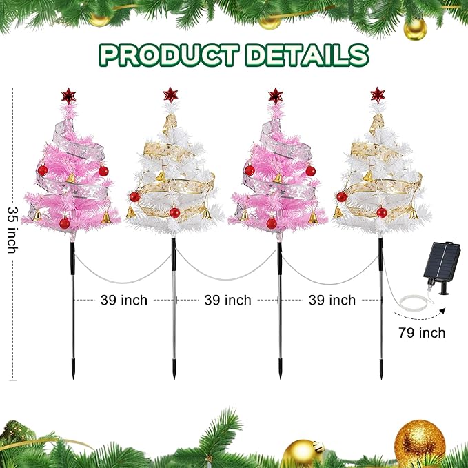 4 Pack Solar Christmas Trees Outdoor, 8 Lighting Modes Waterproof Solar Powered Xmas Decorations Tree Lights with | Lumora
