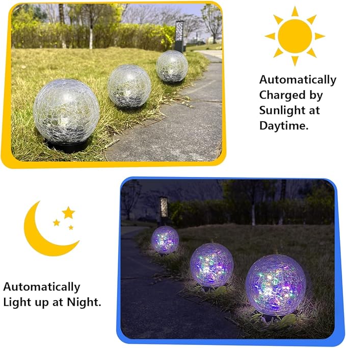 2 Pack 60LED Solar Globe Lights Outdoor Waterproof 4.7in Cracked Glass Solar Balls Lights for Outside Yard Pathway Patio Lawn Landscape Decor Ground for Christmas Holiday Decor w/ Box ( Glass White)