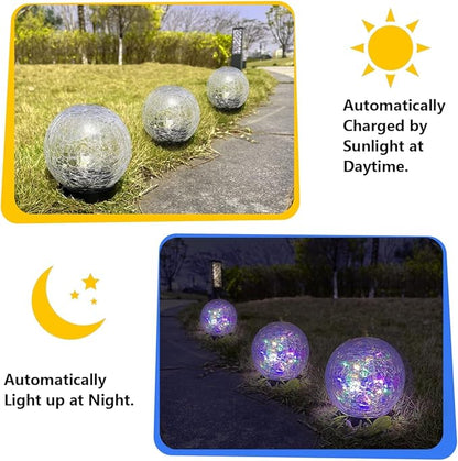 2 Pack 60LED Solar Globe Lights Outdoor Waterproof 4.7in Cracked Glass Solar Balls Lights for Outside Yard Pathway Patio Lawn Landscape Decor Ground for Christmas Holiday Decor w/ Box ( Glass White)