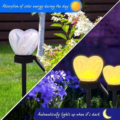 Valentine's Day Red Heart Solar Lights Outdoor, 2Pcs Waterproof Valentine's Day Solar Garden Light LED Heart Lights Wedding Decorations for Yard Walkway Outside (Blending Colors)