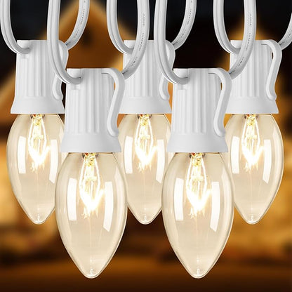 Brightown 100 Feet C9 Christmas String Lights, Outdoor Christmas Lights with 100 Clear C9 Light Bulbs for Outdoor Patio Room Christma Party Backyard Decoration, Glass Bulb, White Line