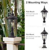 Outdoor Post Light Fixture with Pier Mount, 24 Inch High Vintage Post Lamp for Yard, Antique Bronze Exterior | Lumora