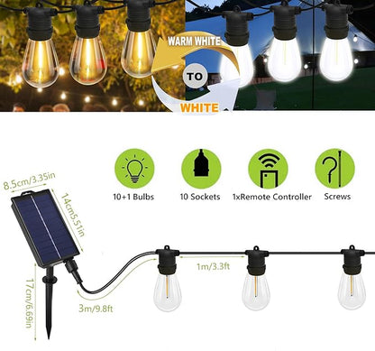 Color Changing Warm/Cool Solar Power Outdoor String Lights with Remote Control, for Backyard Garden Patio Pergola Gazebo Bistro Bedroom Christmas Wedding Party (29ft)