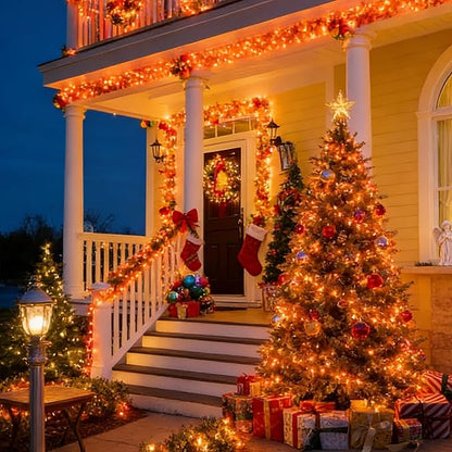 LAMPHOME Orange Thanksgiving Mini Lights, 31.9FT 150-Count Autumn Fall String Lights,Connectable 120V Plug in for Outdoor Indoor Garden Party Halloween Christmas Xmas Tree Lights Yellow Decor
