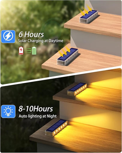 Solar Step Lights for Outside,6 Pack Solar Stair Lights Outdoor Waterproof,Warm White Deck Light Solar Powered Waterproof for Steps,Stairs,Walkway,Sidewalk,Patio,Pathway