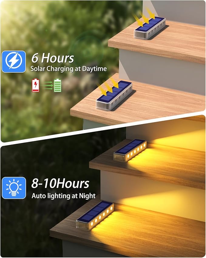 Solar Step Lights for Outside,4 Pack Solar Stair Lights Outdoor Waterproof,Warm White Deck Light Solar Powered Waterproof for Steps,Stairs,Walkway,Sidewalk,Patio,Pathway