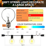 100FT G40 Outdoor String Lights with 100 Glass Edison Bulbs (4 Spare), 4W E12 Base Warm Yellow Globe Patio Lights | Lumora