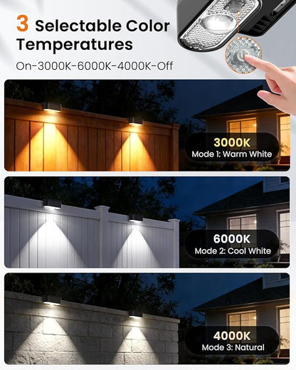 Solar Deck Lights Outdoor 8 Packs, 3000/4000/6000K 3 Modes, Solar Fence Lights outdoor Waterproof, Solar Step Lights for outsidefor Deck, Stair, Step, Fence, Wall, Patio, Yard, Pool and Pathway