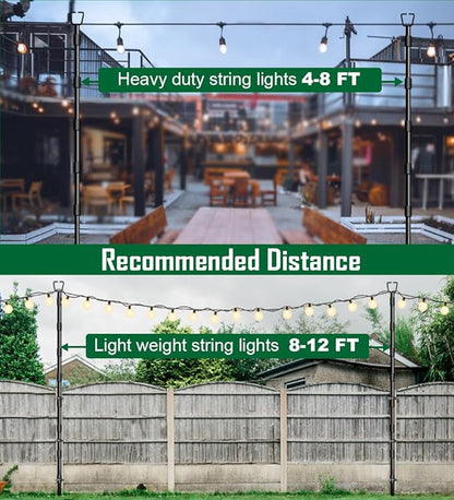 10Ft String Light Poles for Outside - 2 Pack Adjustable Metal Poles for Outdoor String Lights, Rustproof & Sturdy Light Stand Posts for Patio, Backyard, Deck, Garden, Party Decorations