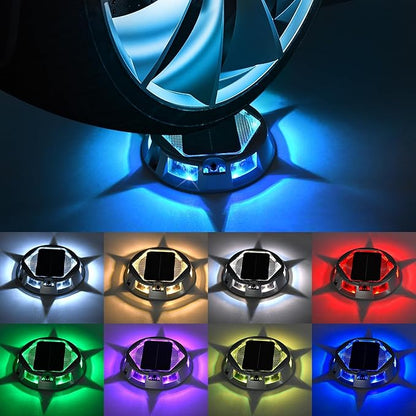 Sumaote Solar Driveway Lights Outdoor, 9 Color Modes LED RGB Dock Deck Lights IP67 Waterproof, Color Changing Security Markers for Garden Yard Pathway Step Ground, 4 Pack