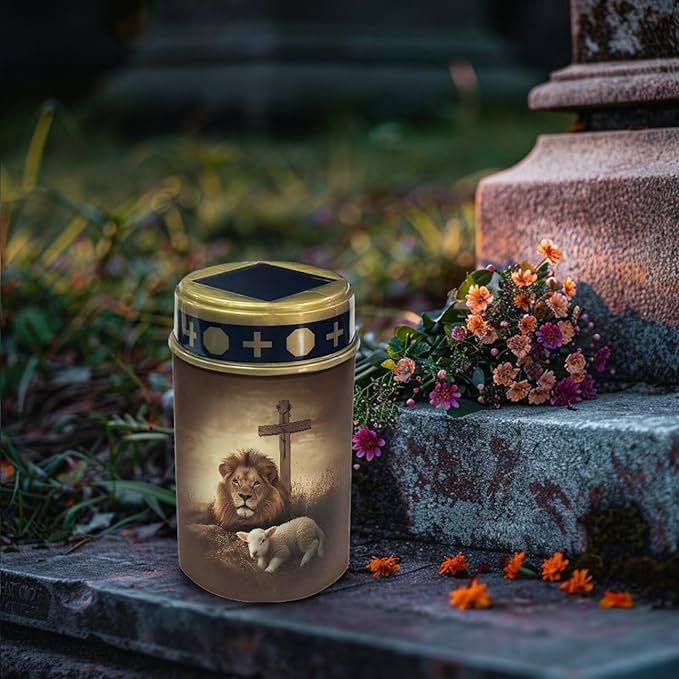 Lamb Lion Solar Lights for Grave Cemetery Decor Solar Lights Outdoor Waterproof for Grave Lamp