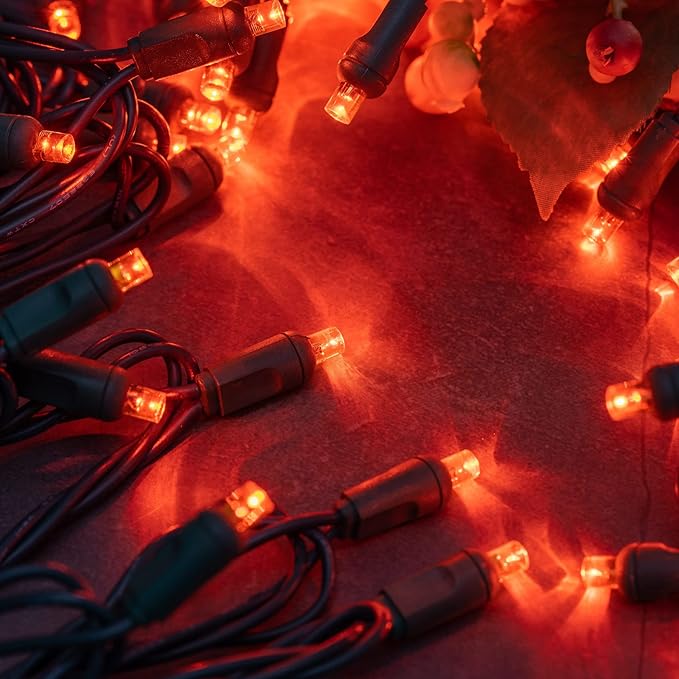 YULETIME Orange One-Piece Wide Angle Christmas Lights 140 Count 48 Feet, 2 Sets 70 LED 24 ft High Waterproof 5mm UL Certified String Light (Orange)