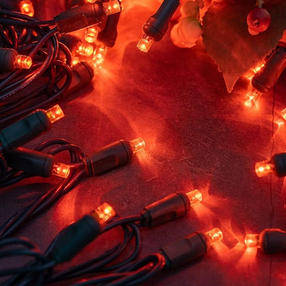 YULETIME Orange One-Piece Wide Angle Christmas Lights 140 Count 48 Feet, 2 Sets 70 LED 24 ft High Waterproof 5mm UL Certified String Light (Orange)