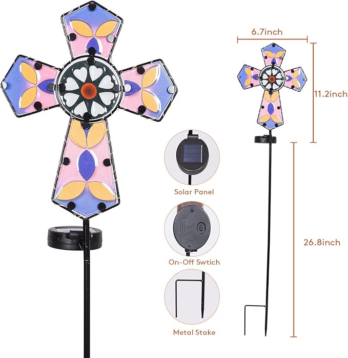 Solar Cross Garden Stake Lights 38inch Colored-Painted Outdoor Waterproof Memorial Garden Decor 2 Lighting Modes Cemetery Decorations for Grave for Remembrance Gifts & Sympathy Gifts