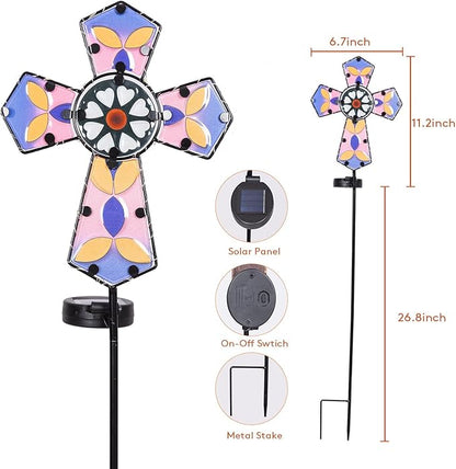Solar Cross Garden Stake Lights 38inch Colored-Painted Outdoor Waterproof Memorial Garden Decor 2 Lighting Modes Cemetery Decorations for Grave for Remembrance Gifts & Sympathy Gifts