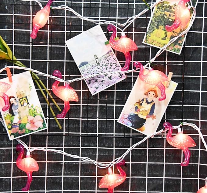 GOOTHY 8.5Ft Pink Flamingo String Lights, Summer Patio Outdoor String Lights with 10 Mini Flamingo Lights, Plug in Decorative Fairy Lights UL Listed for Bedroom Party Birthday Wedding Holiday Decor