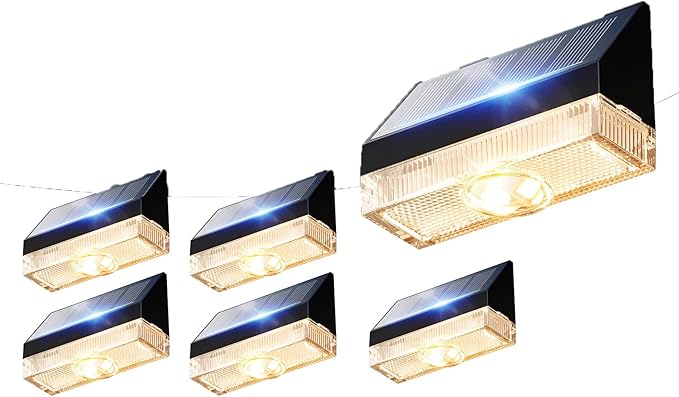 VOLISUN Solar Fence Lights, Fence Post Solar Lights Outdoor Waterproof with Warm White LED Spot Lens, Solar Deck Lights for Outside Wall, Deck, Patio, Yard, Rail, Garage, Pool, 6 Pack