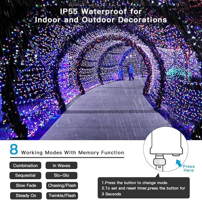 AmyHomie Color Changing Halloween Lights, 108Ft 300LED Warm White&Multicolor Christmas String Lights, 8 Modes | Lumora