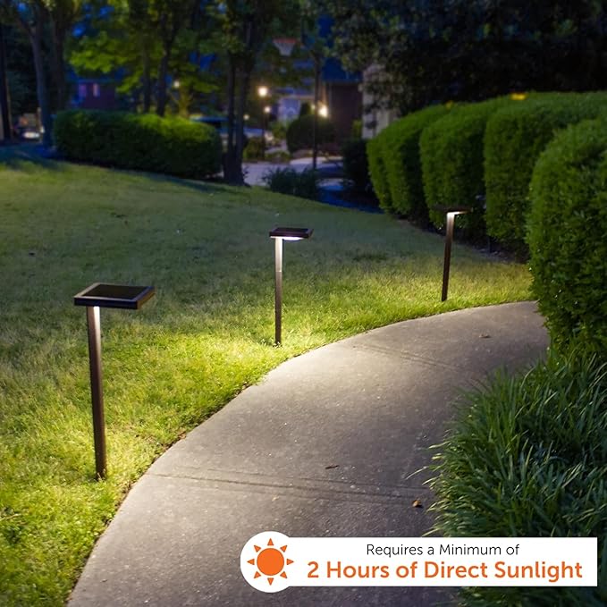 Gama Sonic Contemporary Black Square Solar Garden Light, Heavy Duty Cast Aluminum 80 Lumen with Bright White and Warm White LED Options, 26.75 in Tall for Sidewalk, Pathway, 2-Pack 117iP290080