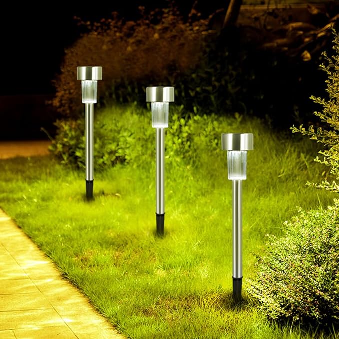 6pcs Solar Path Lights Outdoor Yard Garden Landscape Lamps 55 Stainless Steel White Light Waterproof for Lawn and | Lumora