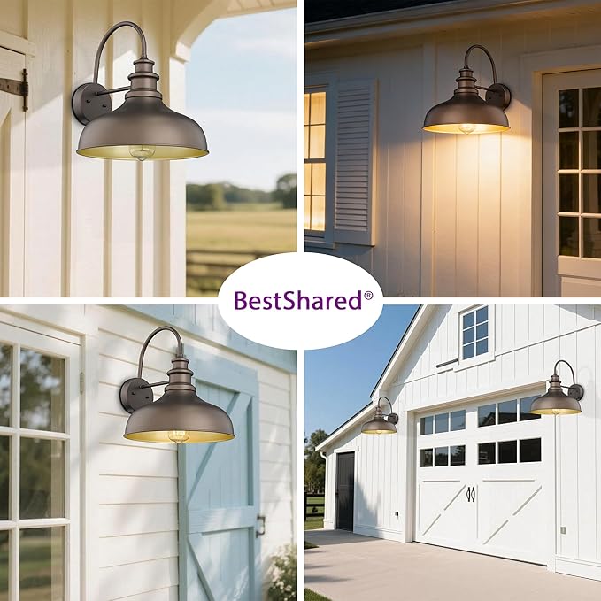 Bestshared Outdoor Barn Light,Outdoor Wall Sconce, Farmhouse Porch Wall lamp, Anti-Rust Front Door Lighting Fixture for House, Doorway, Patio, Garage (ORB+Gold, 2pack)
