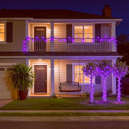 100 LED Purple Christmas Lights, UL Certified Commercial Grade Green Wire String Lights 35 FT, for Indoor and Outdoor Halloween, Trees, Garden, Patio.