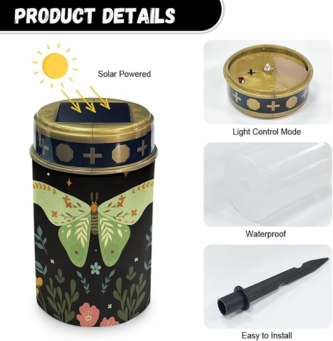Generic Moth Print Solar Garden Light Solar Light Outdoor Decorative Solar Light Water Resistant Cemetery Solar Light Landscape Solar Light for Yard Lawn Pathway