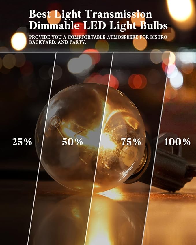Lightdot 150FT Outdoor String Lights, LED Bistro String Lights with Shatterproof G40 Vintage Bulbs, 2200K Dimmable | Lumora