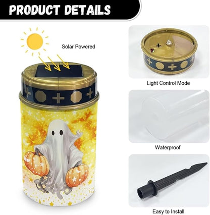 Ghost Print Cemetery Solar Light for Grave Solar Lights Outdoor Waterproof Solar Garden Light Solar Stake Lights for Pathway Back Yard Halloween Decor Solar Walkway Lights