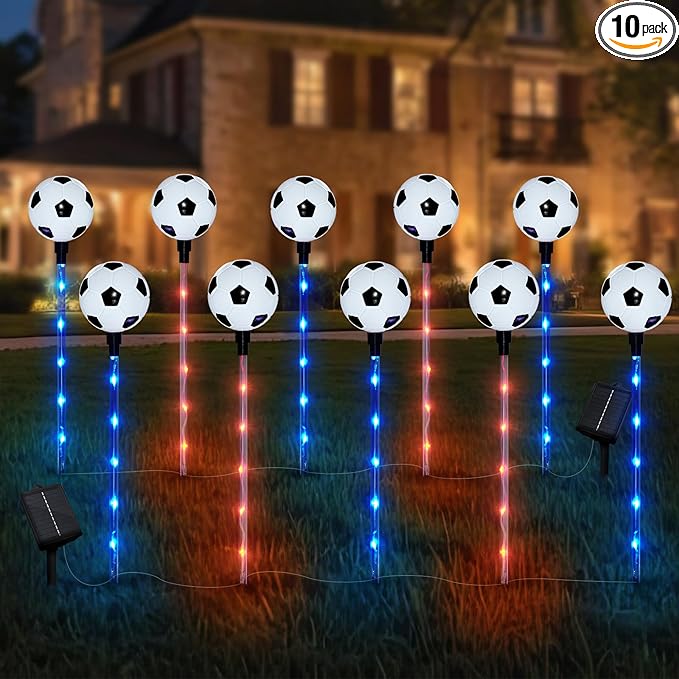 EYQ 2026 World Cup Decorations Outdoor Soccer Solar Pathway Lights, LED Sports Theme Landscape Stake Lights, Waterproof Yard Decorative Lights for Patio Lawn Festival Outdoor Use