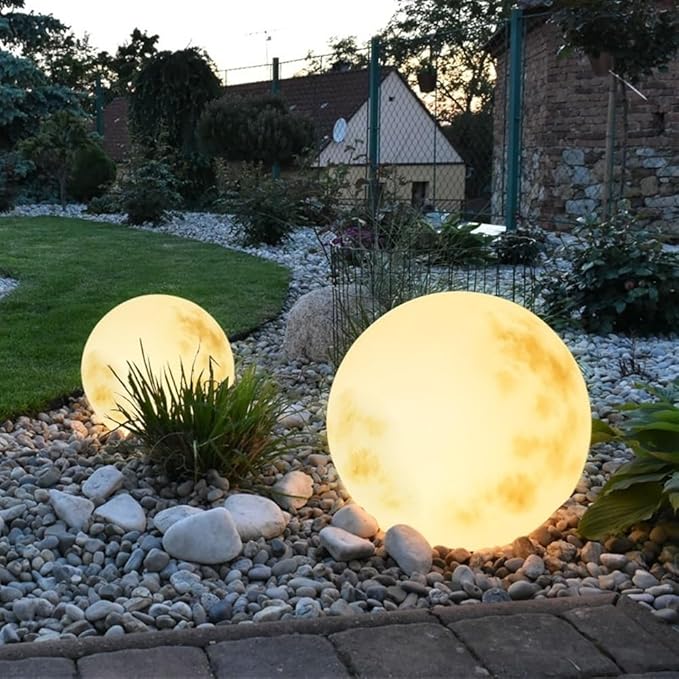 Solar Moon Lamp, Outdoor Solar Lights Decor, Color Changing LED Ball Light, Orb Light for Bar Yard Patio Pool Pathway Nightlight Relax Decoration(Hanging Type,30cm-11.8in)